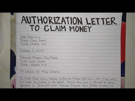 sample of authorization letter to claim money tagalog|How to Write an Authorization Letter to Claim Money .
